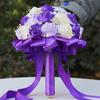 Wedding Bouquet for Bride Satin Artificial Flower Bridal Bouquet with Rhinestones Faux Pearls Bridesmaid Flower Bunch with Handle