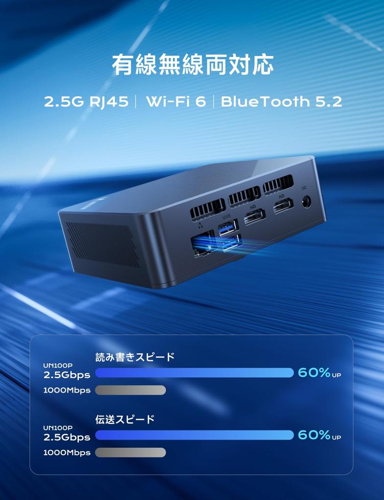 Мини-ПК UN100P N100 KODLIX 16 ГБ DDR4 512 ГБ SSD Max мини-ПК Windows 11 Pro карта LAN мини-компьютер 3-экранный выход небольшой ПК 4C/4T 3,4 ГГц HDMI/USB-C/SD