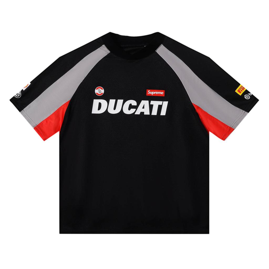 Supreme Футболка с коротким рукавом, созданная в сотрудничестве с Ducati, свободная универсальная гоночная футболка для мужчин и женщин American Trend