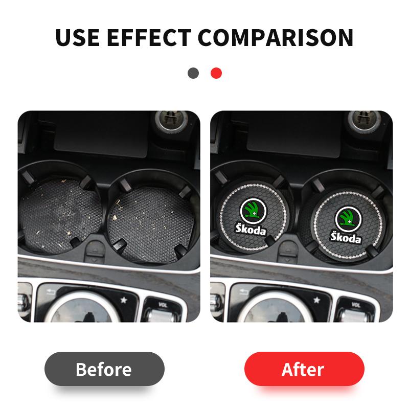 bqfhy4 1/2pcs Non-slip Car Water Cup Pad Diamond Bottle Holder Coaster For Skoda Octavia MK2 MK3 2 3 A7 Fabia Karoq Kodiaq Rapid