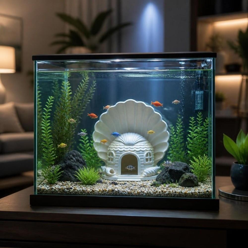 Seashell Shaped Aquarium Cave Ornament Plastic Betta Shelter Fish Hiding House Micro Landscape