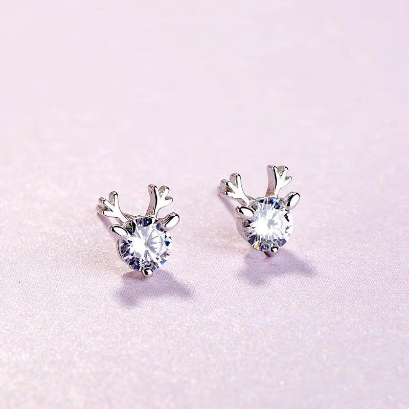 S925 Sterling Silver Antler-Shaped Earrings Fresh Sweet Japanese and Korean Temperamental Small Antlers Earrings Ear Studs