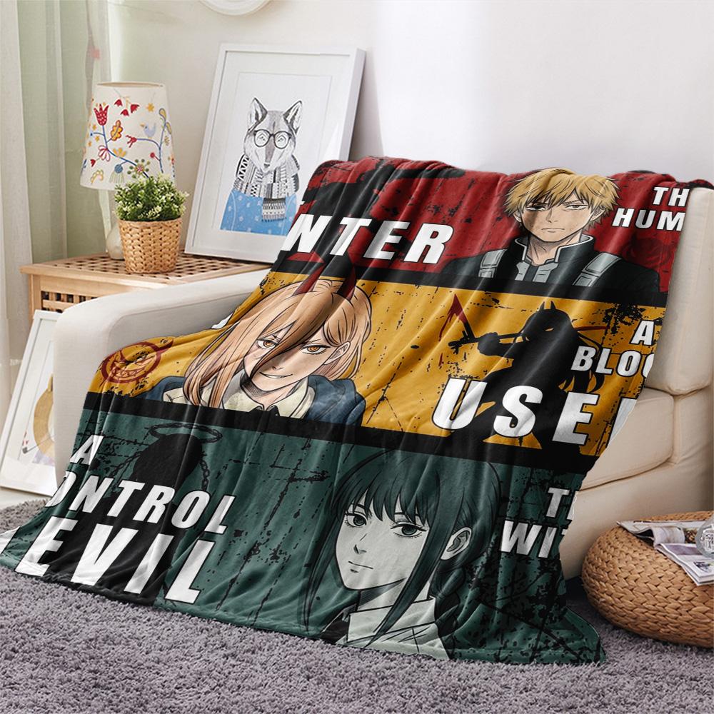 1PC Chainsaw Man Patterned Flannel Blanket Suitable For All Seasons For Home Decor Warmth And Comfort Gifts Holiday Present
