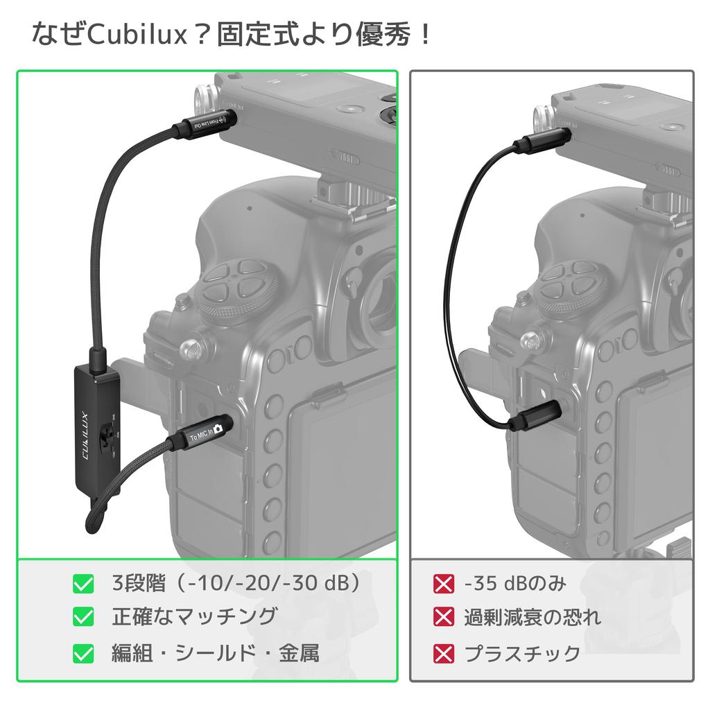 Cubilux TRS Line to Microphone Attenuator Switchable Stereo Audio Adapter Cord for DSLR Cameras and Video 30cm 3.5mm Cable, 3-Stage