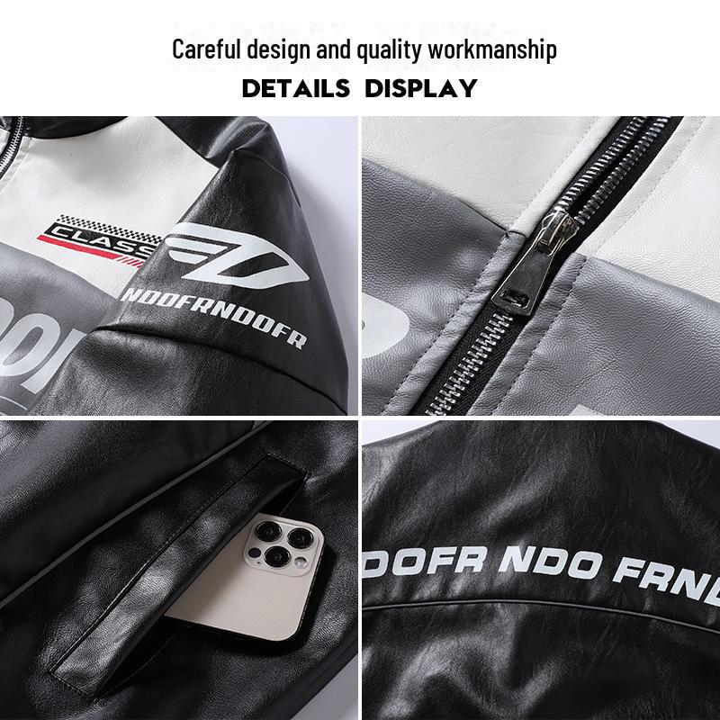 2025 Мужская стильная гоночная кожаная куртка контрастного цвета: Пальто в гонконгском стиле