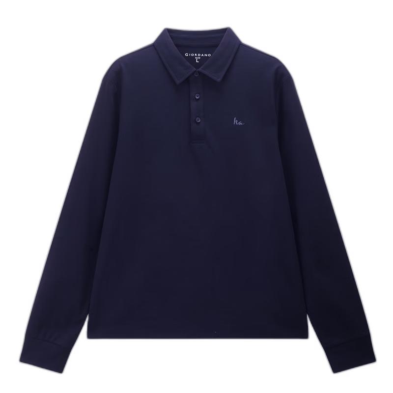 GIORDANO Мужская пике-поло с длинным рукавом и вышивкой