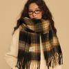 Retro Plaid Imitation Cashmere Scarf for Women Winter College Style Thickened Warm Long Tassel Shawl Atmosphere Scarf
