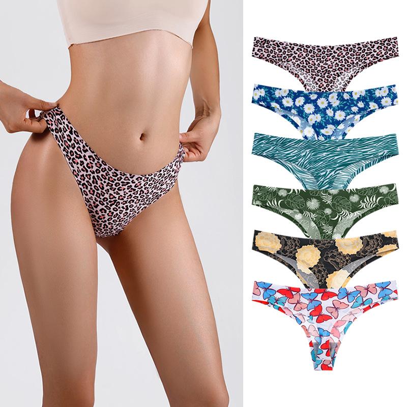 Women's Underwear Plus Size Sports Seamless Briefs Printed Panties Low-rise Sexy Thong