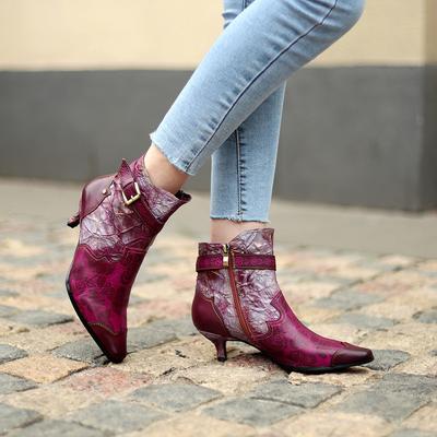 Женская обувь Сандалии из натуральной кожи Модные и элегантные туфли на высоком каблуке с тиснением в стиле ретро и ручной росписью