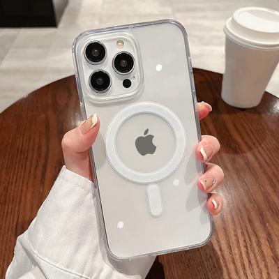 Магнитный прозрачный беспроводной зарядный чехол Magesafe для iPhone 11 12 13 14 15 Pro Max Plus Mini X 7 8 SE противоударный чехол для ПК