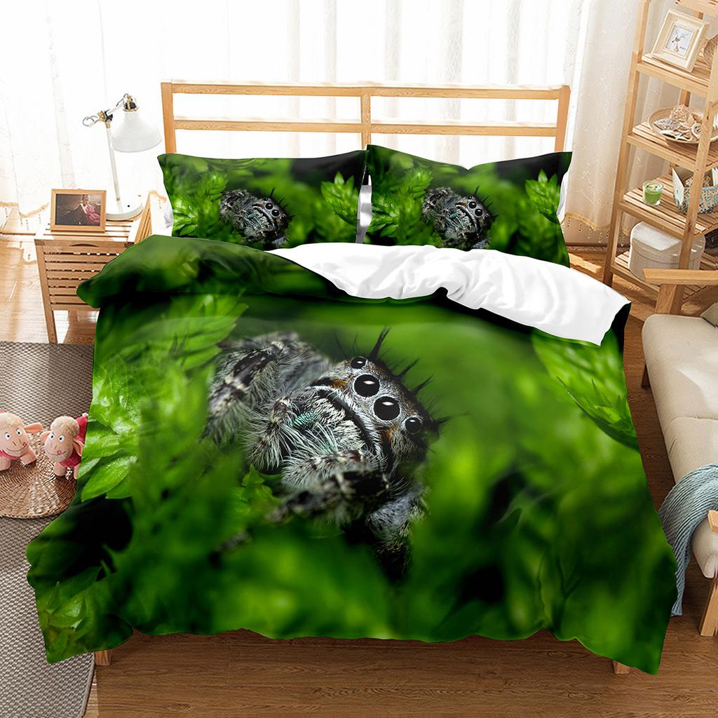 Пододеяльник с изображением паука и насекомых King Queen, комплект постельного белья с изображением милых микроскопических животных, пододеяльник из полиэстера