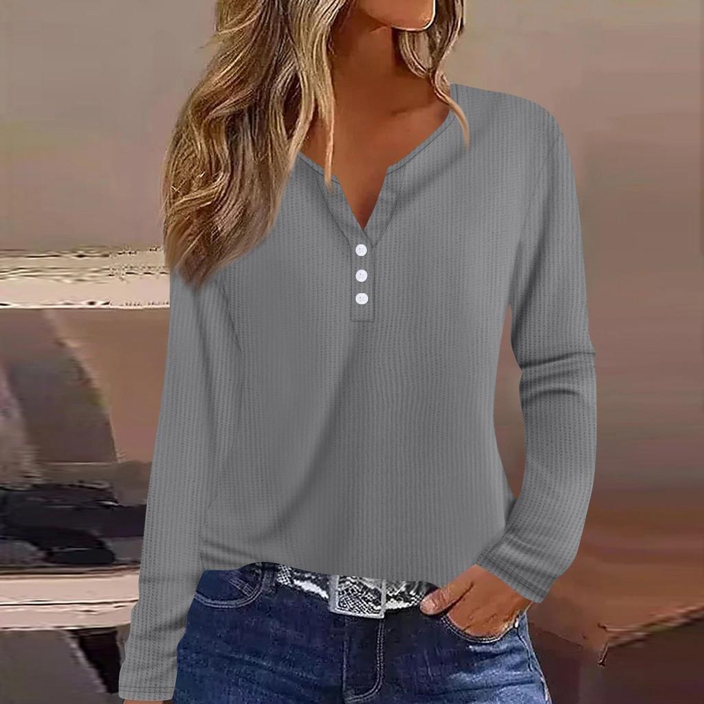 Женская футболка с принтом на пуговицах, длинный рукав, вязаный свитер, повседневный, модный, на выходные, базовый, с V-образным вырезом, обычный топ