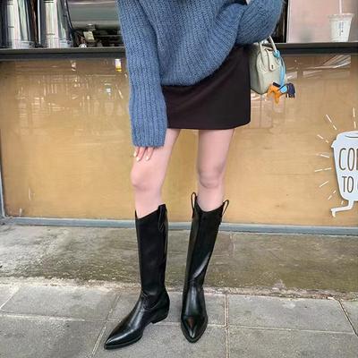 Новое место виноградная мать осень и зима новая мода V-образный вырез до колена западные высокие сапоги острый носок рыцарский средняя и длинная голенище