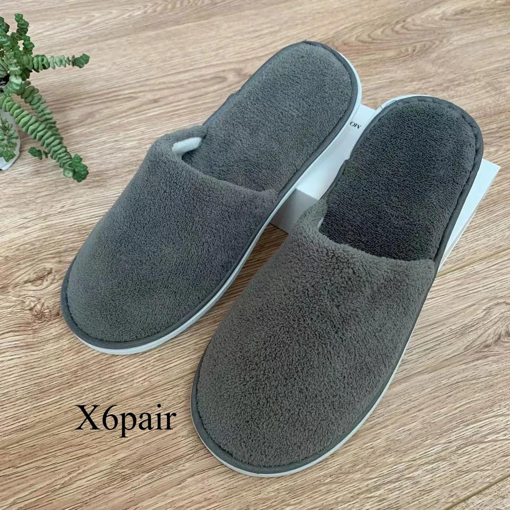 Fashion 6 Pairs Disposable Slippers for Guests Bulk House Slippers Spa Fluffy Coral Fleece Indoor Hotel Slippers for Women Men