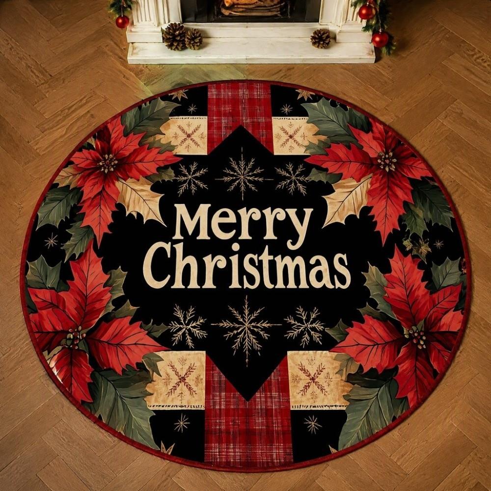 2D Flat Printed Christmas Rug Santa Claus Christmas Doormat Round Vortex Carpet Kitchen