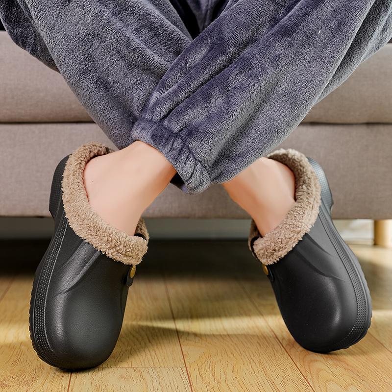 Женские и мужские тапочки EVA водонепроницаемые зимние теплые удобные пушистые плюшевые тапочки с подкладкой для дома на платформе сандалии обувь для дома и улицы
