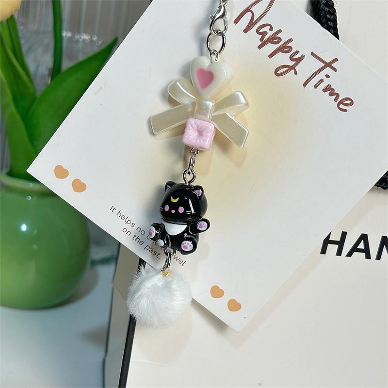 Y2K Мультяшный Кот Плюшевый Шар Бисероплетение Цепочка для Мобильного Телефона Милый Сладкий Бантик Котенок Шнурок для Телефона Брелок Для Девочек Подвеска для Камеры