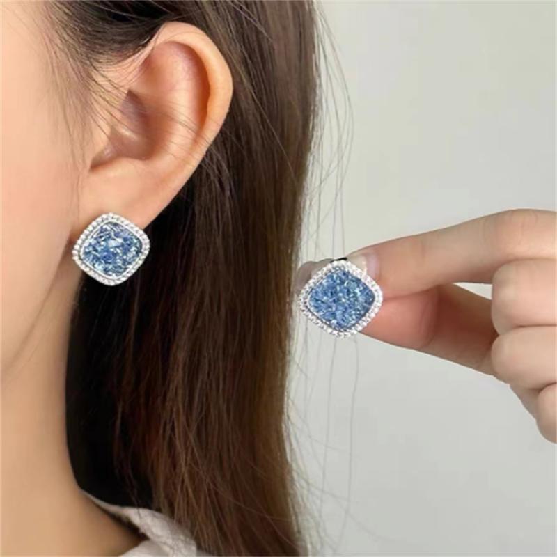 Модные серьги-гвоздики из синего гравия для женщин, классические ювелирные изделия для свадебной вечеринки, геометрические металлические серьги