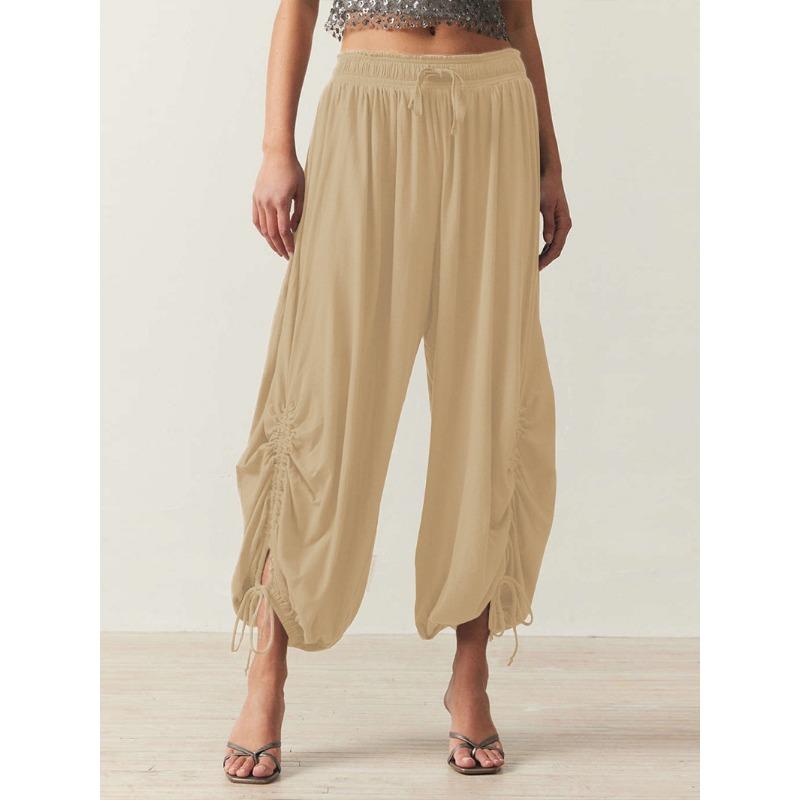 Брюки-фонарики с завязками на шнурке, женские летние брюки, облегающие повседневные брюки