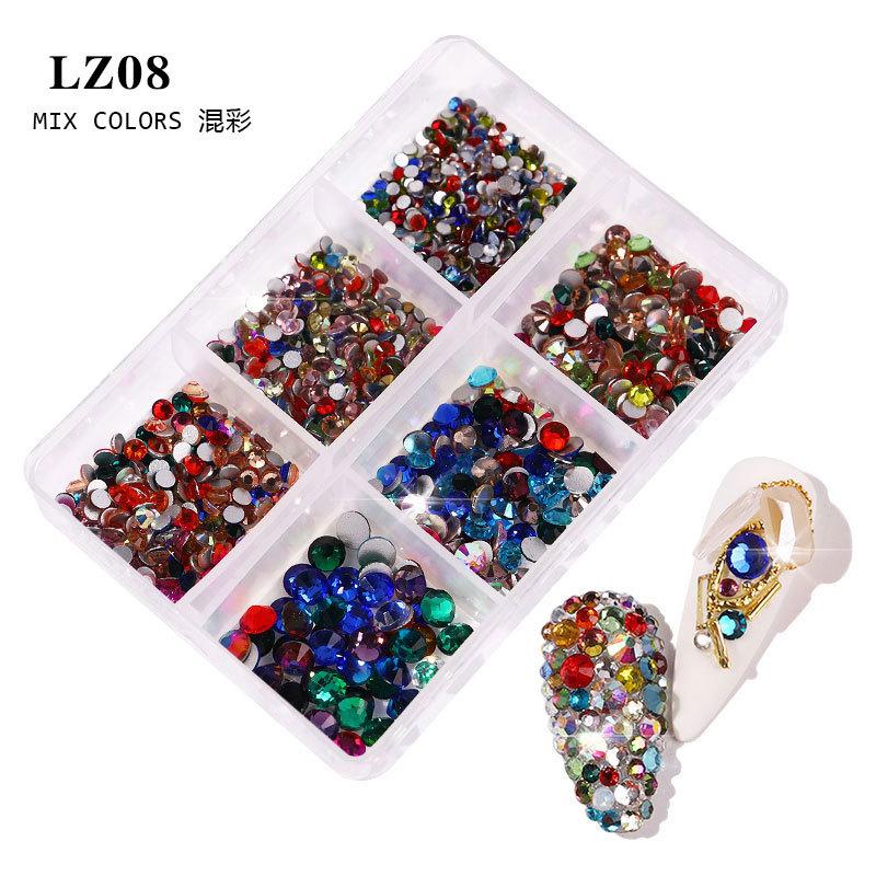 Nail Art Flat Bottom Diamond Mixed Color Champagne 6 Grid Mixed Batch Nail Diy Jewelry Sticker Diamond Nail Art Jewelry