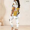 Women Plus Size Two Piece Set Round Neck Short Sleeve Red Printed Longline Top Fitted Long Pants