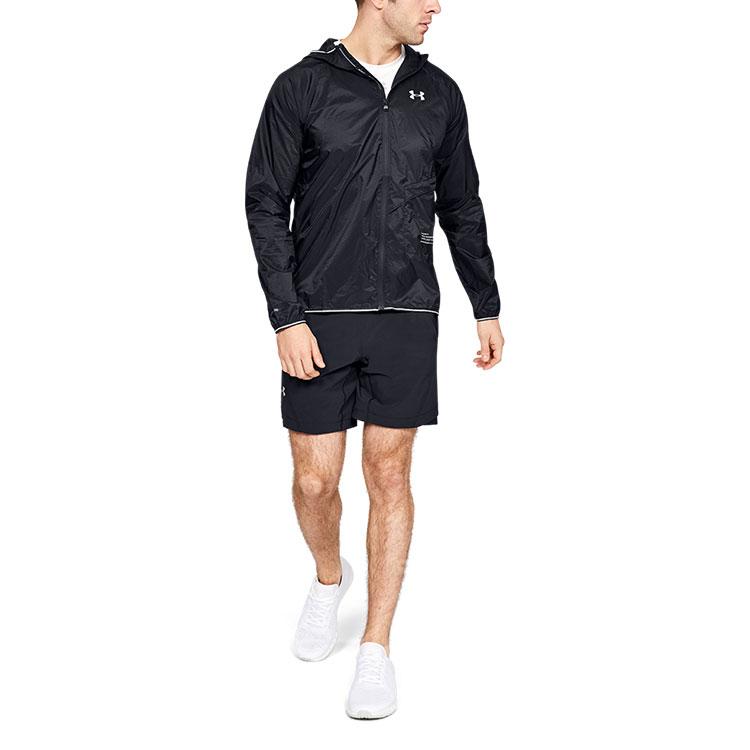 Under Armour Ветровка Qualifier Storm Running с капюшоном и логотипом, мужская верхняя одежда, черная 1326597-001