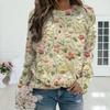 Women's Flower Print Pullover Sweater Casual Loose Long Sleeve Knit Top