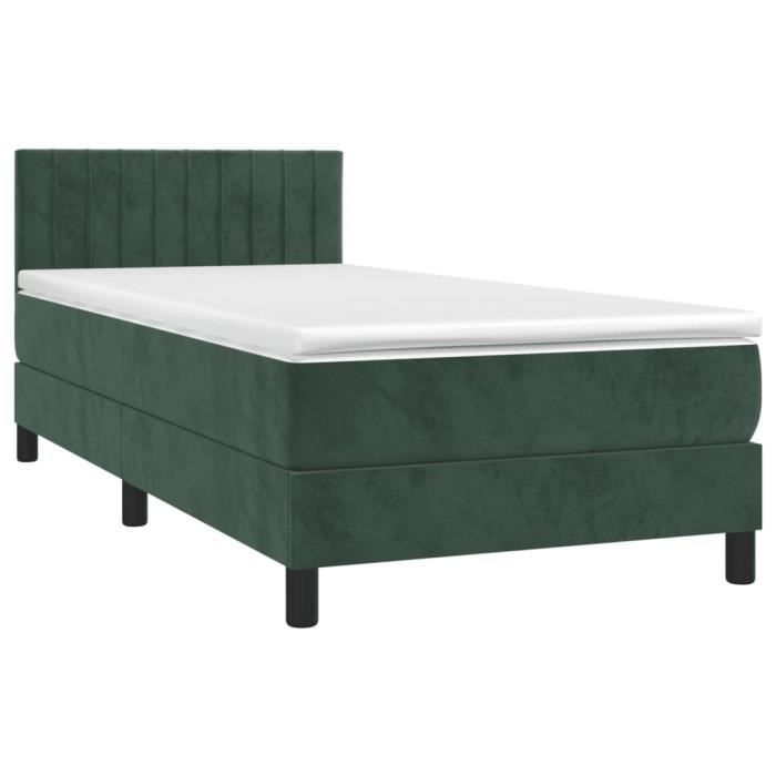 3141410 vidaXL Lit à sommier tapissier avec matelas Vert foncé 100x200 cm