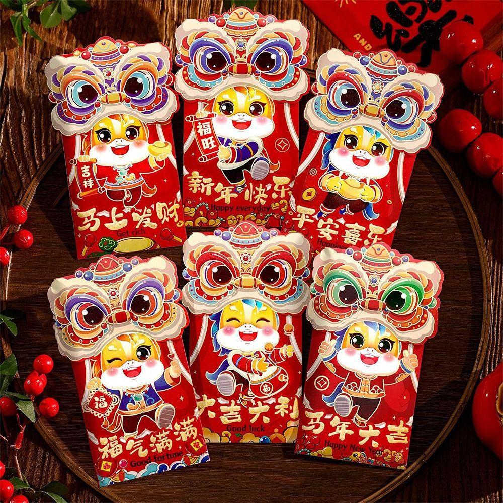 6pcs Thickened Lucky Money Bag Mixed Pattern Red Packet Cartoon Red Envelope  Wedding