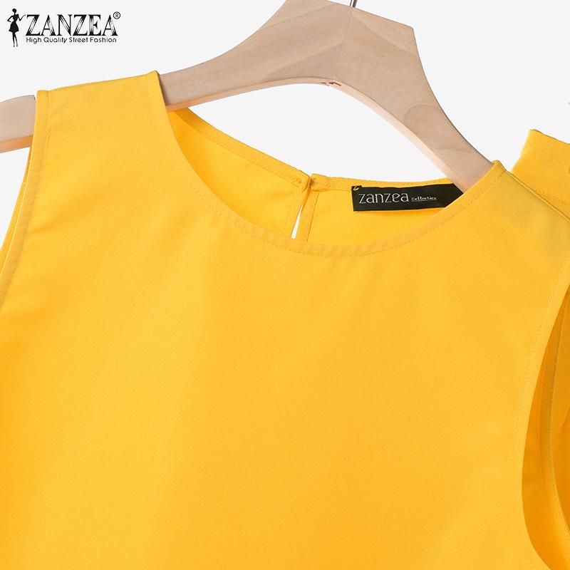 ZANZEA Женские летние свободные топы и шорты без рукавов с круглым вырезом и карманами на пуговицах, комплект из двух предметов