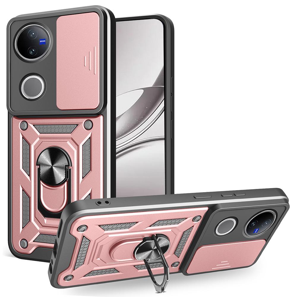 For Vivo V50 5G Case with Slide Camera Lid PC+TPU Kickstand Phone Cover