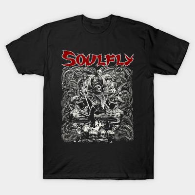 Азиатский размер Мужская черная футболка с принтом Лучшая распродажа Soulfly Vol. 09 Футболка из хлопка с термотрансферной печатью без вырезания