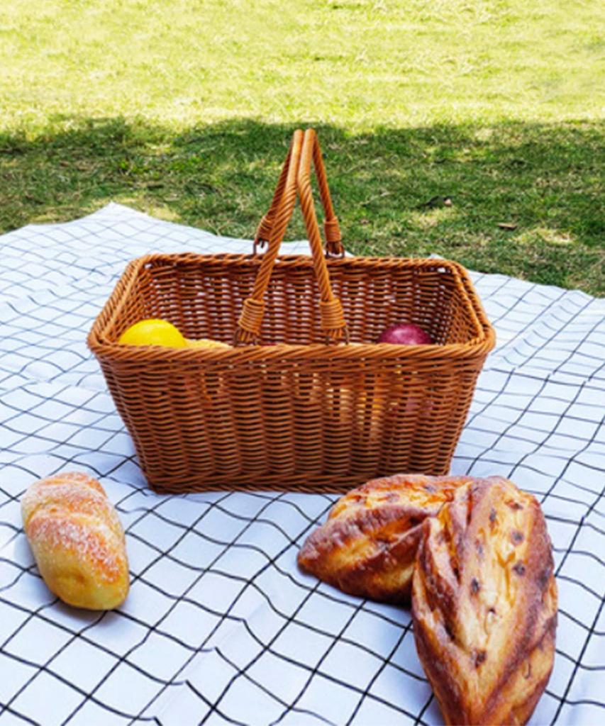 Aimoha Picnic Basket with Storage, Plastic Handles, Lunch Basket, 2 Handles [Brown, Small]