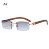 Punk Rimless Rectangle Sunglasses for Women Men Vintage Wooden Temples Tinted Lens Sun Glasses Driving Sun Glasses UV400 Shades
