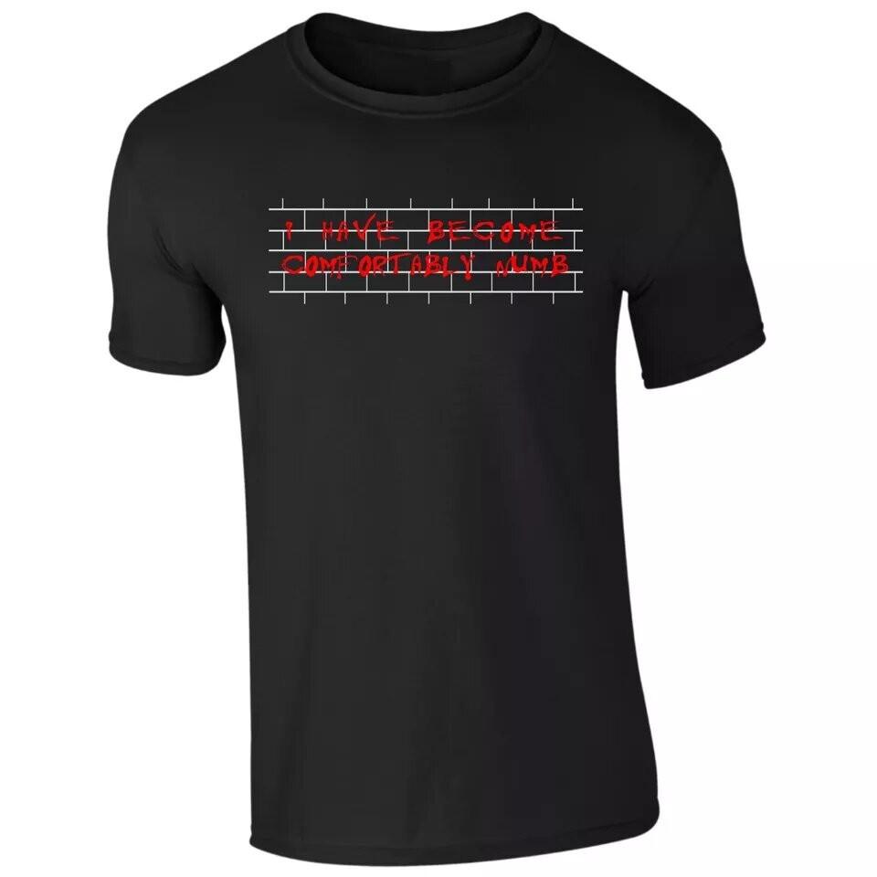 Футболка Pink Floyd 'Comfortably Numb', Футболка в стиле 'The Wall' с красным текстом, Размеры от S до 5XL, Унисекс