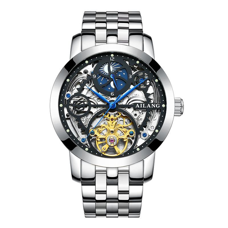 AILANG Watch Men's Automatic Mechanical Watch Fashion Trendy Waterproof Night Hollow Flywheel Watch