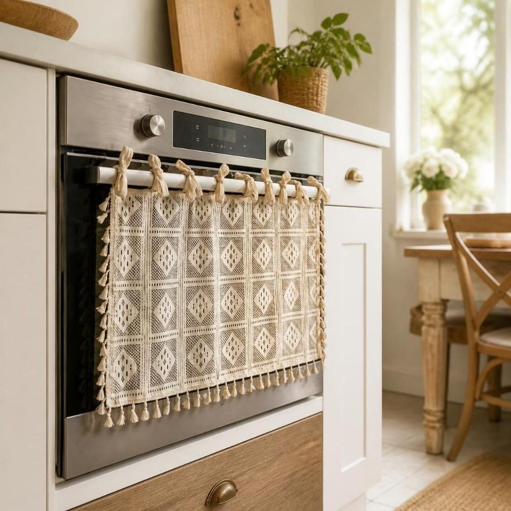Lace Dishwasher Cover Skirt Tassels Kitchen Cabinet Curtains No Drill Oven Skirt Cabinet Window