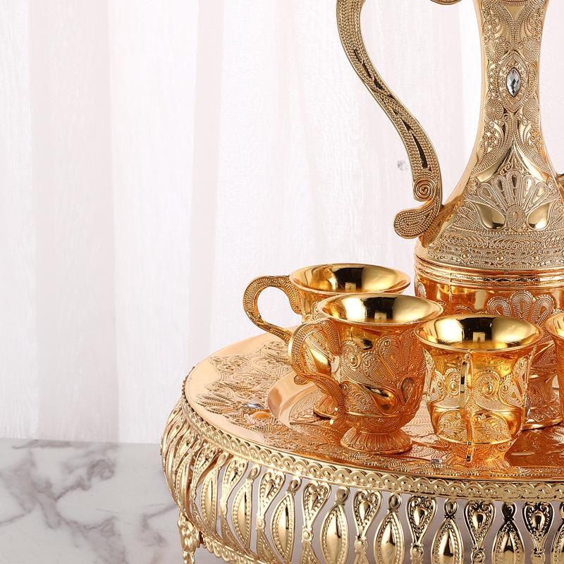 Wine Set Metal Hotel Home Gold Wine Pot Wine Glass Banquet Supplies Pattern