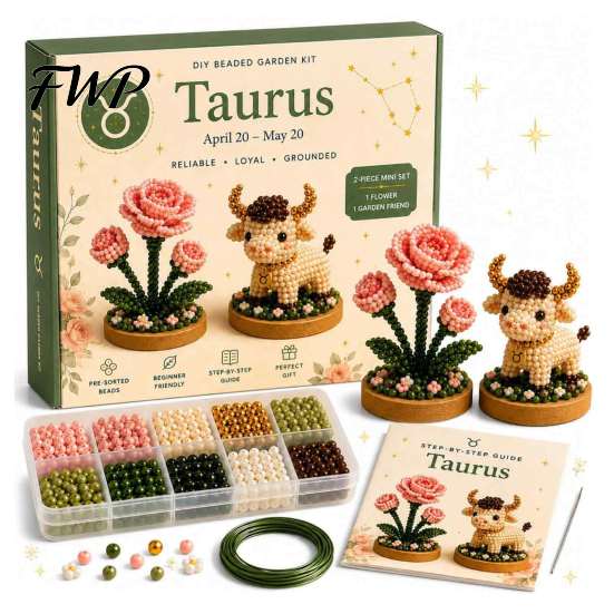 Easy Craft Kits for Beginners 12 Zodiac Signs DIY Beaded Garden Kit, 3D Astrology Flower Plastic Ornament Crafting Materials Handmade Bead Kit