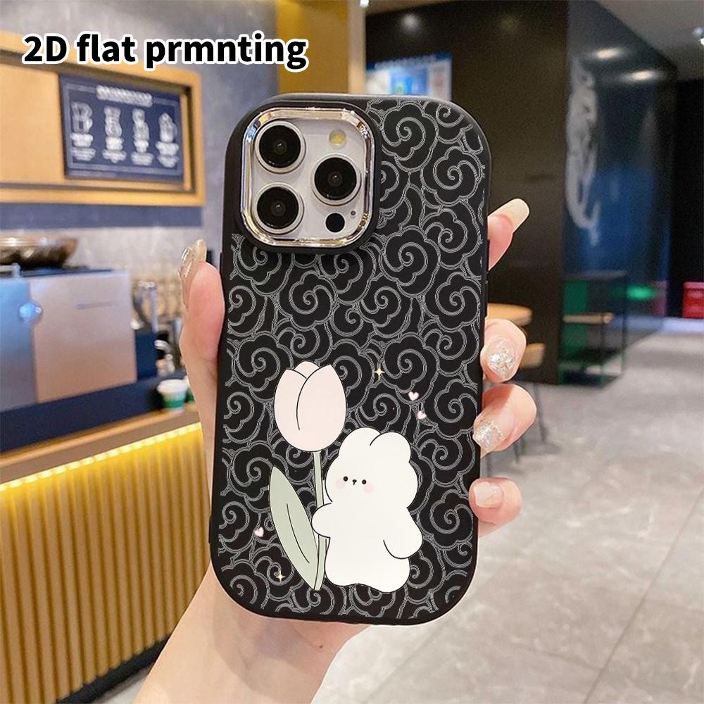 Phone case: 2D flat design suitable for iPhone 18 17 16 15 14 13 Pro protective case, couple style, little white rabbit, Christmas and Halloween gift