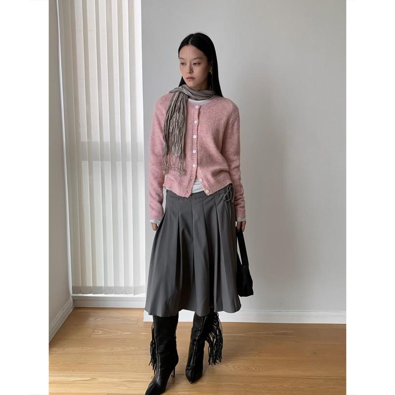 Womens Korean Style Round Neck Long Sleeve Knit Cardigan Single Breasted Button Front Casual Sweater Top