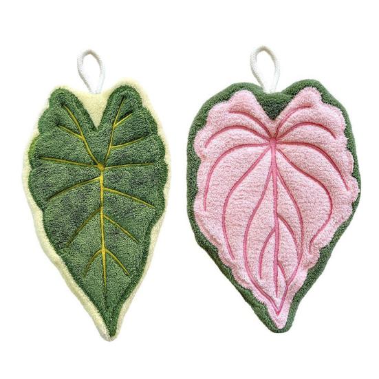 Полотенце для рук в форме листа с петлей для подвешивания Кухонное полотенце для рук Толстое Впитывающее Многоразовое Портативное полотенце Аксессуары для ванной и кухни