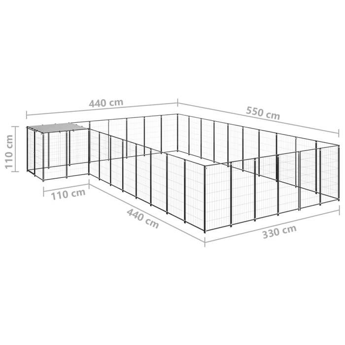 VidaXL Chenil Noir 19,36 m² Acier Enclos pour Chiots Cage Chiens Extérieur 3082239