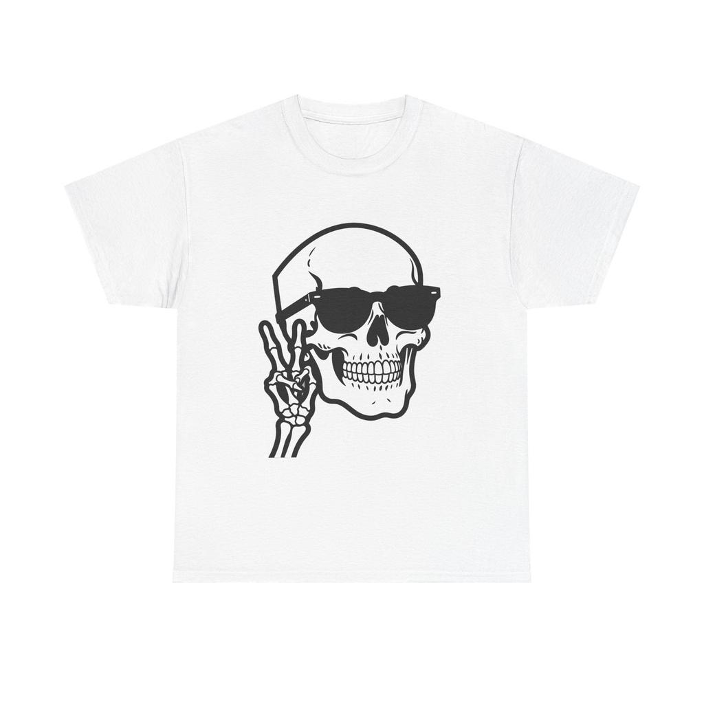Grinning Skull Wearing Sunglasses and Throwing Peace Sign Tee