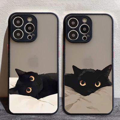 Забавный черный кот Чехол для телефона для IPhone 15 14 13 12 11 X XR XS XSMAX 8 7 Plus Mini Pro Max Милый Мягкий Черный Чехол для Телефона