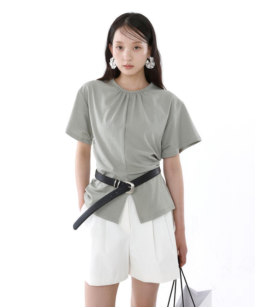 LOVENTINA Shirred Round Top_Smoke Green