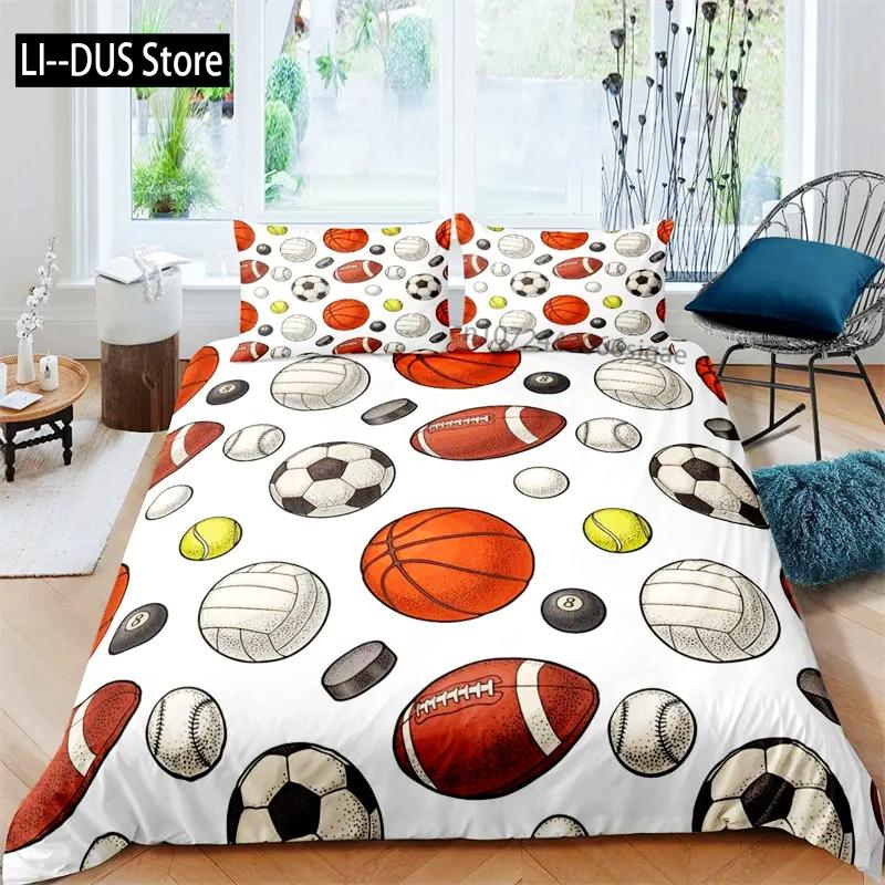 Football Duvet Cover Sports Theme Ball Games Bedding Set Kids Basketball Hockey Comforter Cover Twin for Boys Girls Room Decor