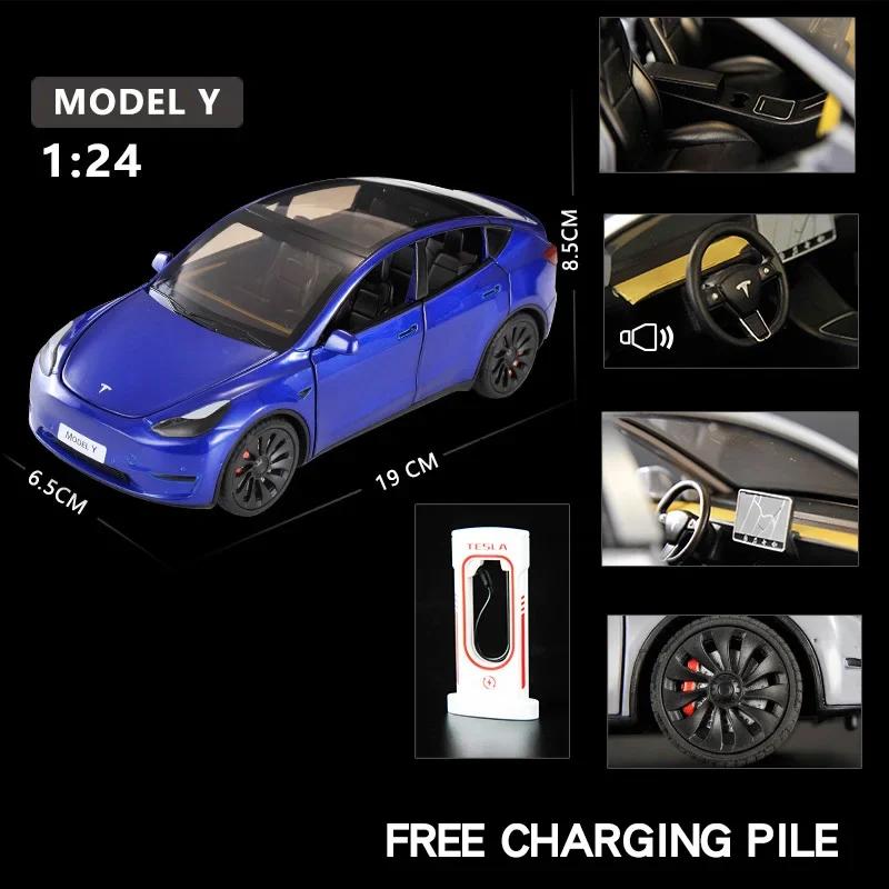 WSGR9 1:24 Tesla Model Y Model 3 Model S Metal Alloy Diecast Toy Car Model Sound And Light Children's Toy Collectibles Birthday Gifts