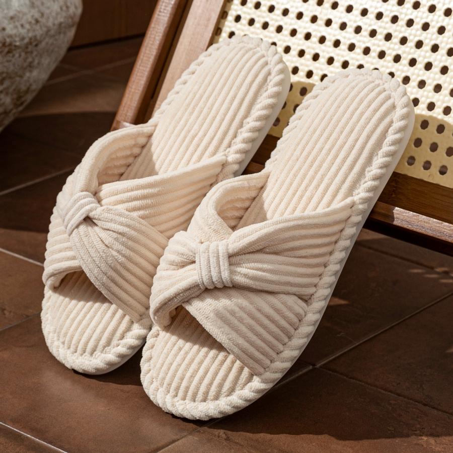Fashion Women's Slippers Bow Bedroom Soft Sole Exposed Toe Dry Lightweight and Comfortable Leisure Home Shoes