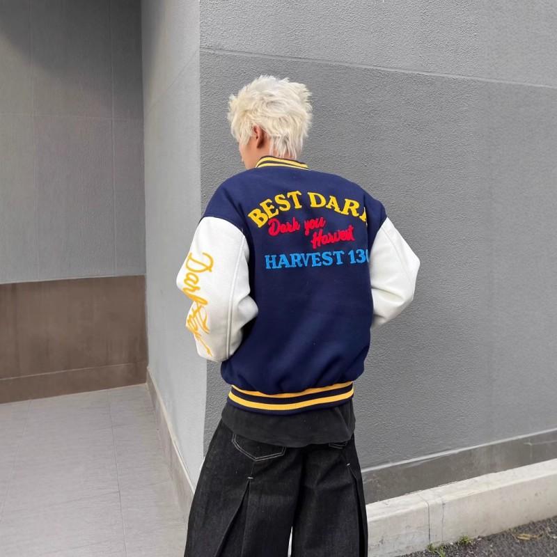 Mens Oversized Baseball Jacket Casual Streetwear Embroidered Letter Design Loose Fit Unisex